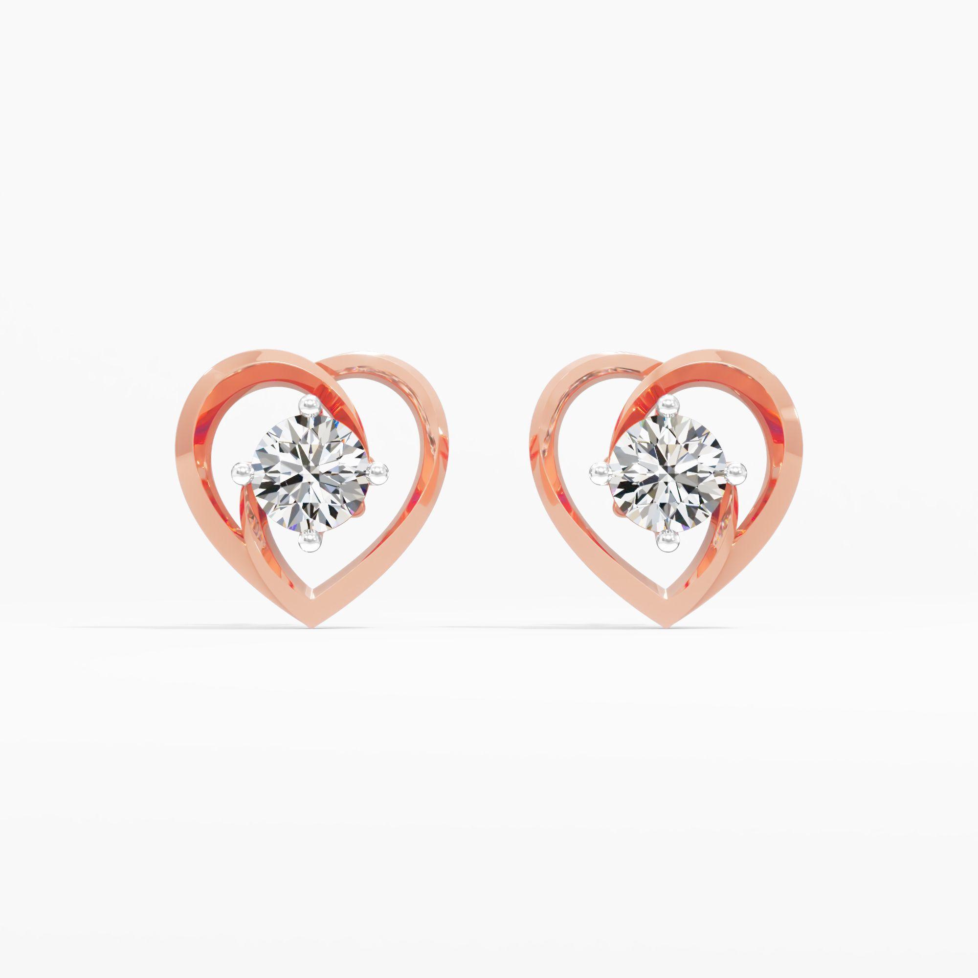Swirling Adoration Solitaire Heart Stud Earrings